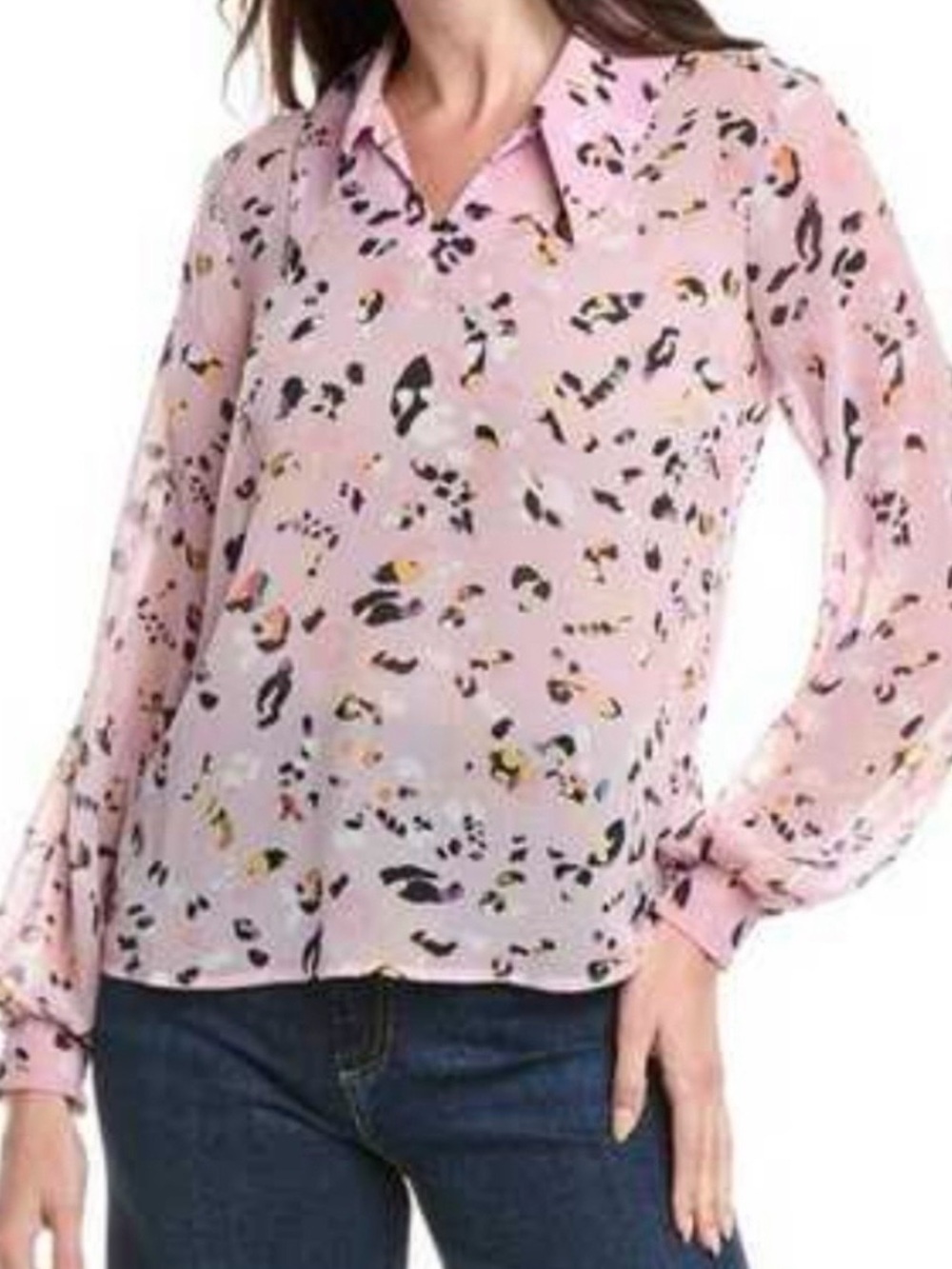 Light Pink Cabi Long sleeve collared v neck style #6501